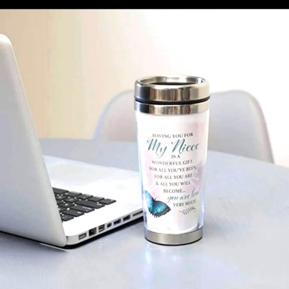 NIECE Stainless Steel Travel Mug Pink Floral BNWT Limited Edition SO